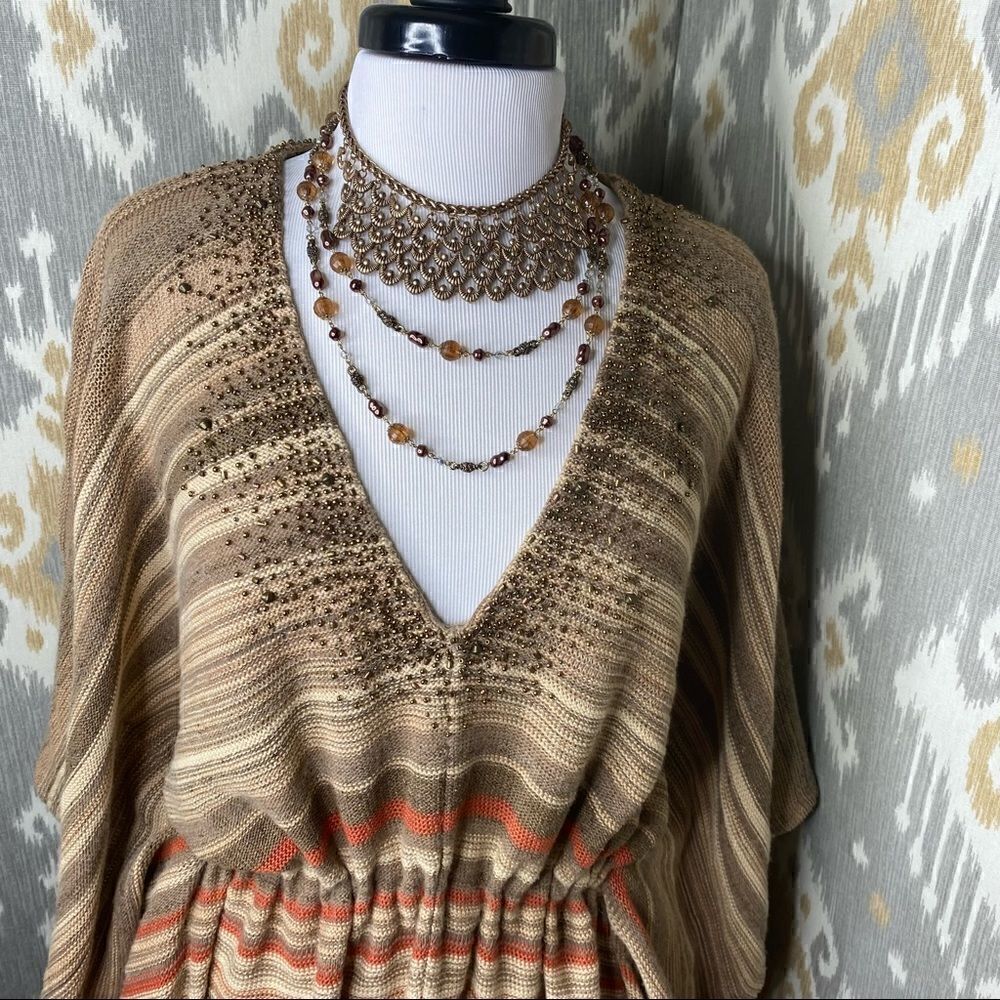 Ralph Lauren Vintage Knit Southwestern Beaded Indian Blanket Poncho Tunic - Picture 8 of 16